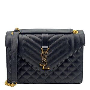 Yves Saint Laurent  Envelope Medium Grain De Poudre Leather Shoulder Bag Black